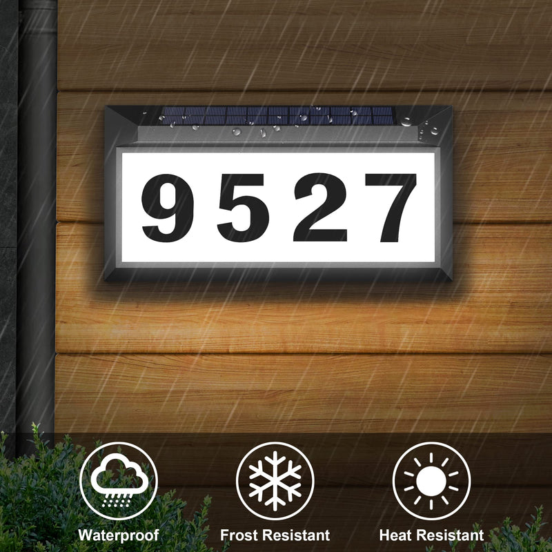 Solar Address Sign, Lighted Address Plaque Outdoor Waterproof, Illuminated Address Numbers, House Numbers for Outside Black