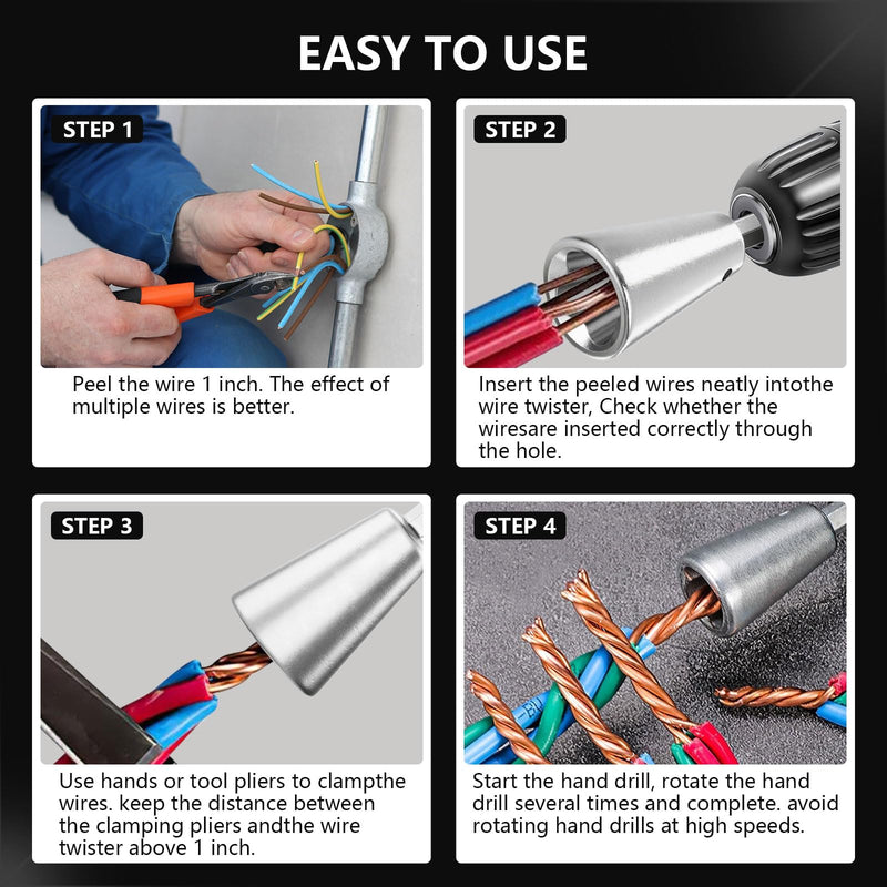 Wire Twister Tool for Drill, Drill Wire Twister Connector, Electrical Power Drill Fast Wire Twisting Tool, Nut Twister Wire Tool, Stainless Steel Shank Durable Cable Wire Twister Tool (2Pcs)