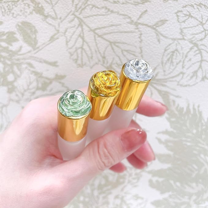 Moa Rose Roll On Bottle, Clear, 3.3 fl oz (10 ml), Frosted, Gold Cap, Glass, Luxury Rose, Rose, Light Filtering Oil, Refill, Container, Perfume, Handmade, Aroma, Essential Oil - NewNest Australia
