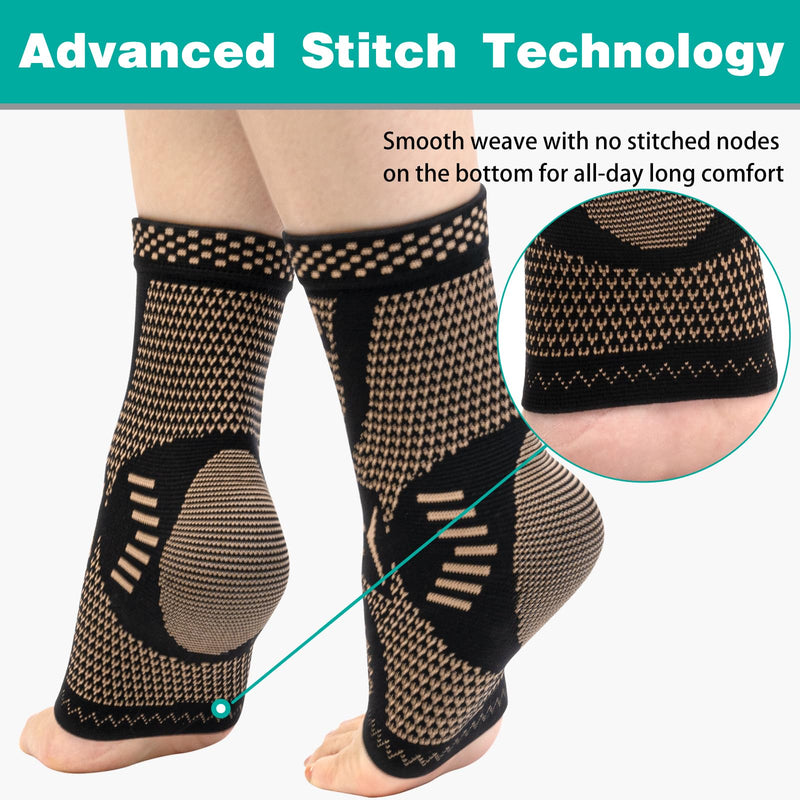 INDEEMAX Ankle Brace for Women & Men, Ankle Compression Sleeve Support Copper Infused Ankle Brace for Sprained Ankle, Plantar Fasciitis Sports, Achilles Tendonitis Pain Relief, Copper Black, M Medium