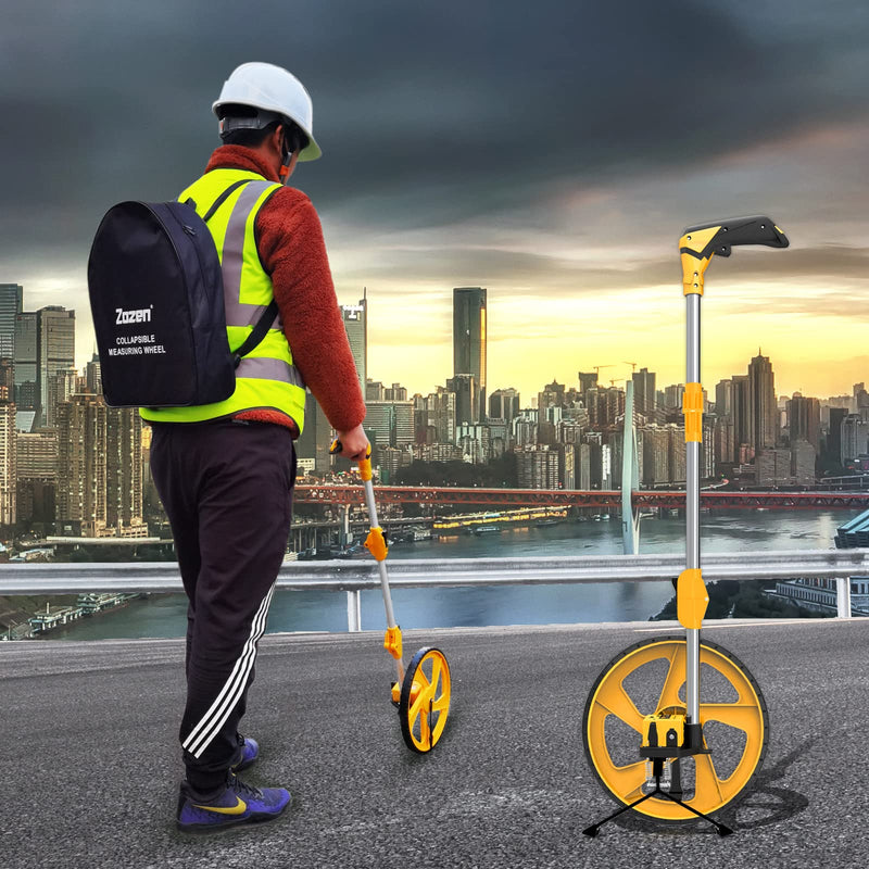 Zozen Distance Measuring Wheel in Feet and Inches, Collapsible Measure Wheel - Imperial Industrial with Big Kickstand to Keep Stand, Include Backpack and Tape Ruler, Adapt to Various Roads.