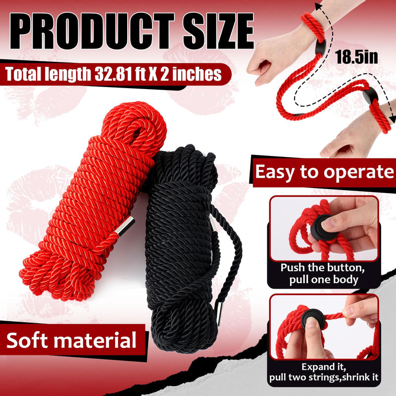 4 Pcs Valentine Soft Silk Rope Twisted Trim Cord Nylon String Bracelet Set Include 2 Skin Friendly Rope and 2 Adjustable Bracelet 32.81 ft Ankle Cuffs Accessories(Black, Red) Black, Red