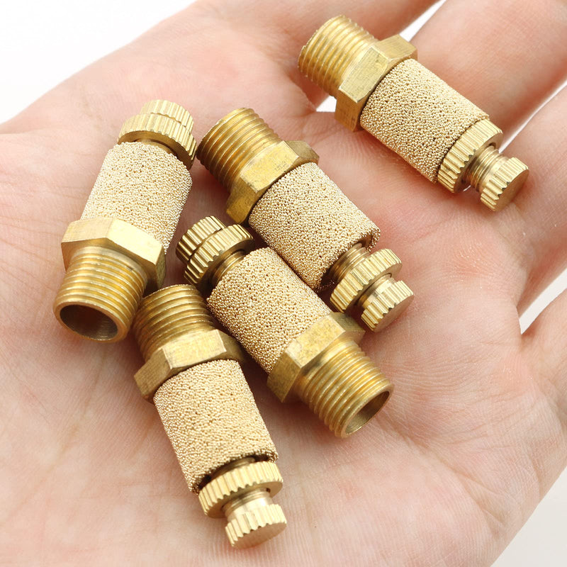 E-outstanding 5Pcs Solenoid valve copper muffler Pneumatic Muffler Silencer Adjustable 1/4 inch Threaded Air Filter Flow Speed Controller Muffler Fitting
