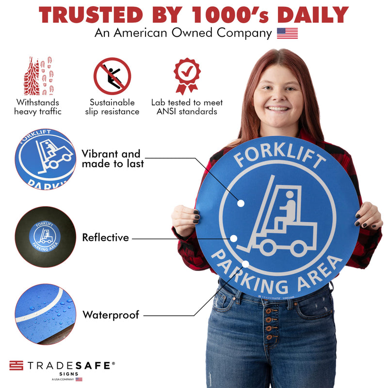TRADESAFE Forklift Parking Area Anti-Slip Floor Sticker - Forklift Decal Floor Sign, Peel and Stick Adhesive Vinyl Sign, ANSI-Compliant, 17” Diameter Round Sticker