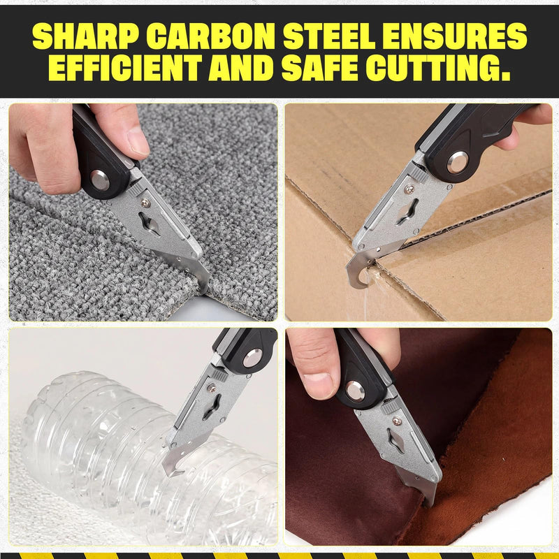 200 Pcs Utility Hook Blades SK5 Carbon Steel Hook Razor Knife Blades with 2 Notches 4 Holes for Roofing and Carpet