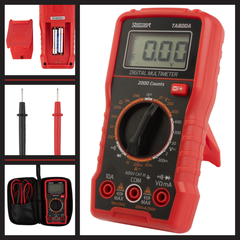 Multimeter Voltage Tester - Digital Volt Meter with Backlit Display and Needle Probes for AC/DC Voltage, DC Current, and Wire Continuity by Stalwart