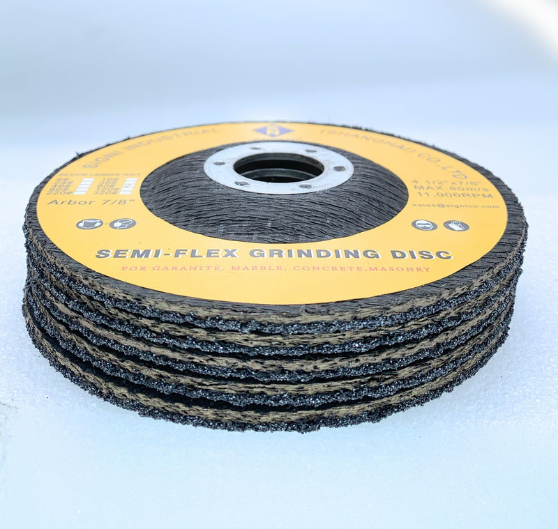 5 Pack 4 1/2 inch Semi-Flex Fiberglass Backing Abrasive Grinding Disc for Angle Grinder, for Granite, Marble, Stone, Glass (36 Grit)