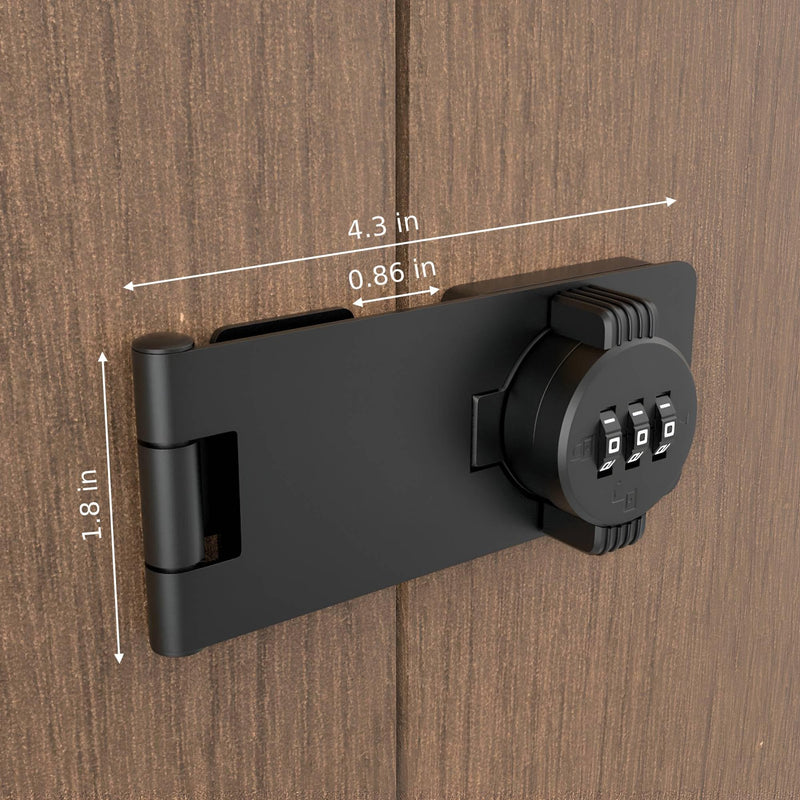 Keyless Combination Lock 3-Digit Combination Lock for Doors Twist Knob Hasp Latch Lock with Password Code Zinc Alloy Door Latch for Kitchen Drawers, Cabinets, Cupboard (Black) Black