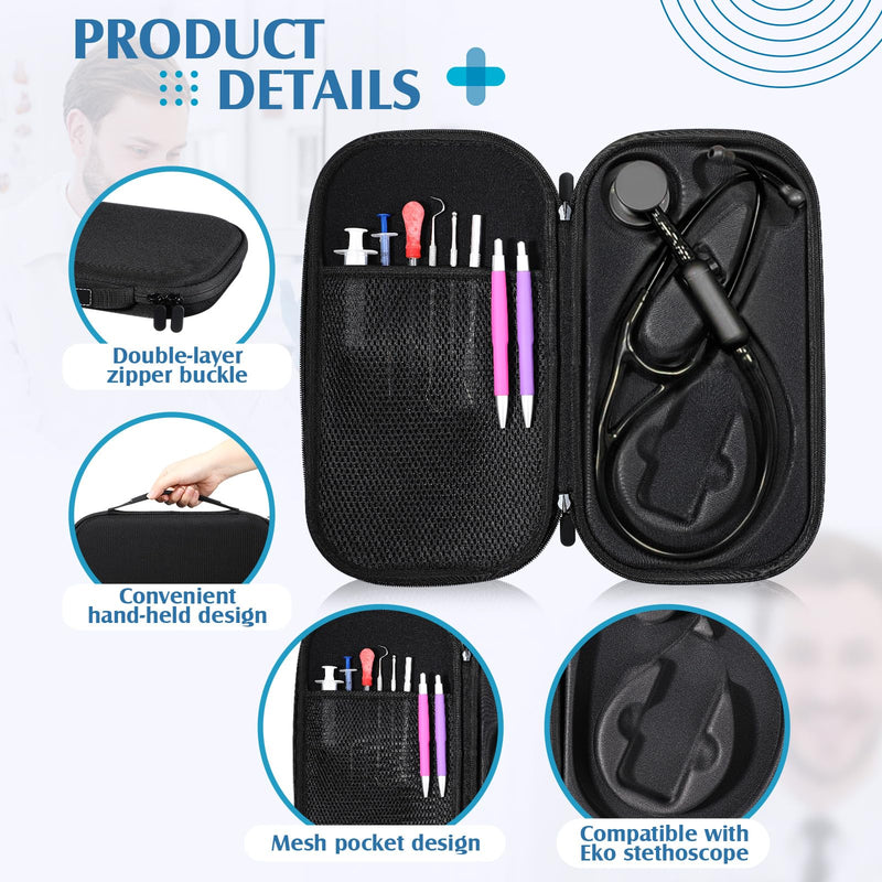 1 Pack Digital Stethoscope Case, 13.19 x 7.48 x 1.77 Inches Large Carrying Case Compatible with Digital or Cardiology Stethoscope, Black