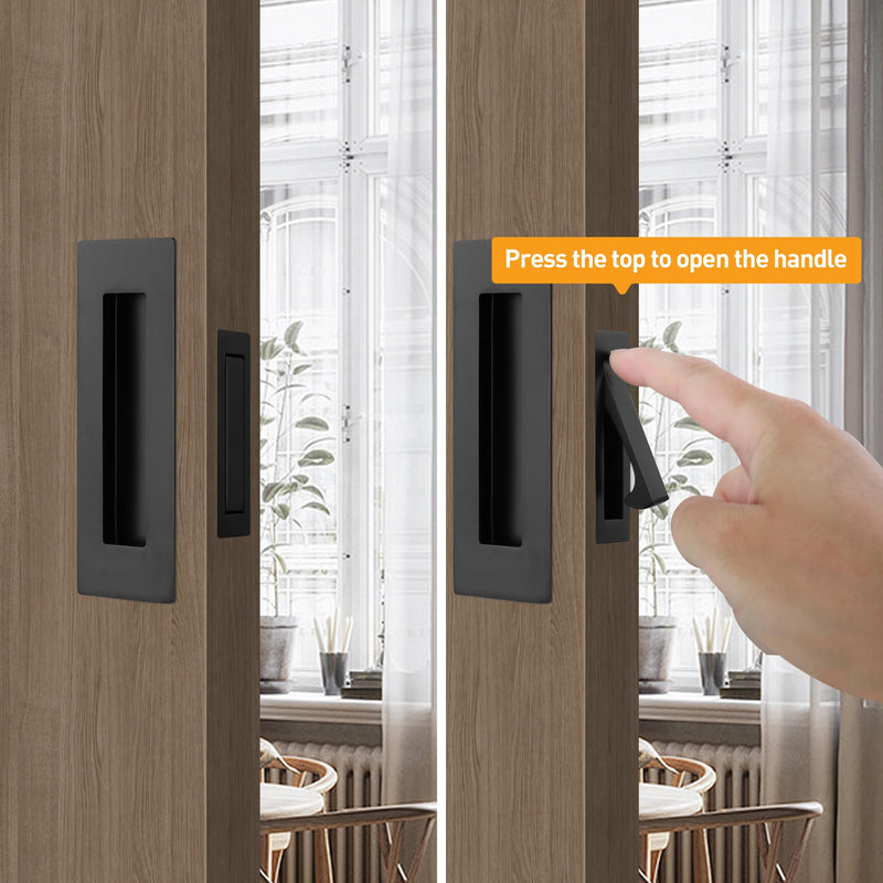 Stainless Steel Pocket Door Pull and Edge Pull Set, Pocket Door Hardware Recessed Sliding Barn Door Handle Rectangular Finger Flush Pull (Matte Black, 3 Pack) 3 Pack (Pocket Door Pull Set) Matte Black (Set)
