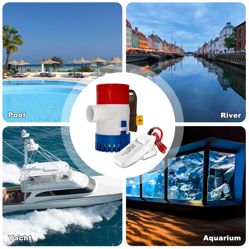 750 GPH Marine Bilge Pump,12V DC Submersible 1-1/8 Inch Diameter Electic Rule Bilge Water Pump Kit,with Automatic Float Switch High-Flow Fully Bilge Pumps for Boats RVs Yachts Caravans 750gph Pump With Float Switch