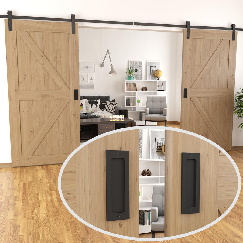 6" Finger Flush Pulls for Closet Pocket - Sliding Barn Door Handle Set - Pull Recessed Handle Rectangular Plate - Farmhouse Rustic Style - Matte Black - 2 Pack 6" Rectangular