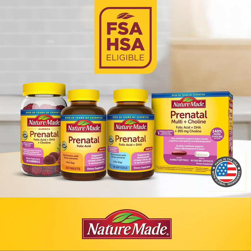 Nature Made Prenatal Multivitamin with 200 mg DHA, Multivitamin to Support Baby Development and Mom, 60 Softgels, 60 Day Supply 60 Count
