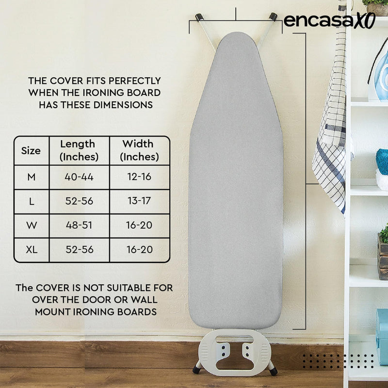 Encasa Homes Metallised Ironing Board Cover 'Silver Super Luxury' with Foam + Felt PAD (Fits Large Boards 54"x15") Heat Reflective, Scorch Resistant, Bungee Elasticated, 3 Fasteners Silver Luxury