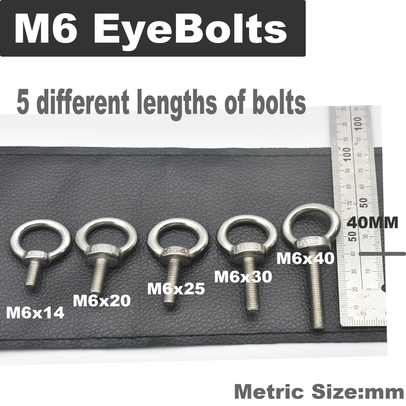 10 Packs M6 Stainless Eyebolt 1"(25mm) Long Male Screw Thread Ring Shoulder Eye Bolts M6*25mm(1")-10PCS