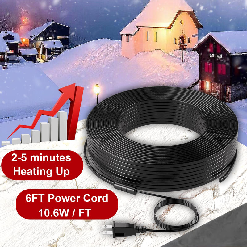 Giraffe Tools 50FT Heating Cable for Pipe Heavy-Duty, Self-Regulating, Freeze Protection for Roof, Plastic and Metal Water Pipes 120V 533W, Down to -40℉