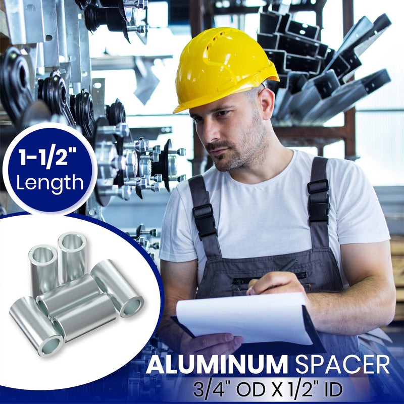 Aluminum Spacer - 3/4" OD x 1/2" ID - Unthreaded Round Standoff Bushing, Precision Metal Spacer, Plain Finish, Durable T-6061 Aluminum for 1/2" or M12 Screws/Bolts, 1-1/2" Length (Pack of 25)