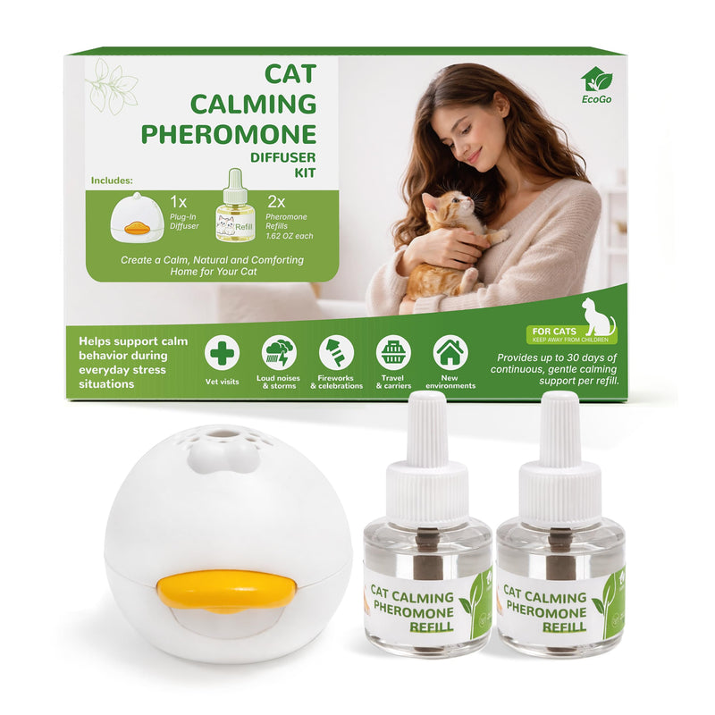 Cat Calming Pheromone Diffuser Kit for Cats, Plug-in Calming Diffuser with 2 Refills, Stress Relief Support for Indoor Cats, Multi-Cat Homes