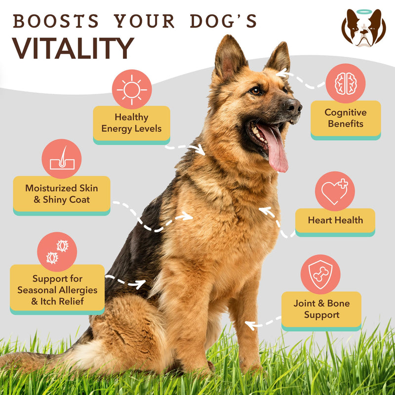 Natural Dog Company Canine Vitality Dog Vitamins and Supplements Bundle, Includes (1) Hip and Joint Chews Supplement-90 pcs cosequin for Dogs, (1) Ultra Omega Fish Oil 16 Oz Omega 3 Fish Oil for Dogs - PawsPlanet Australia