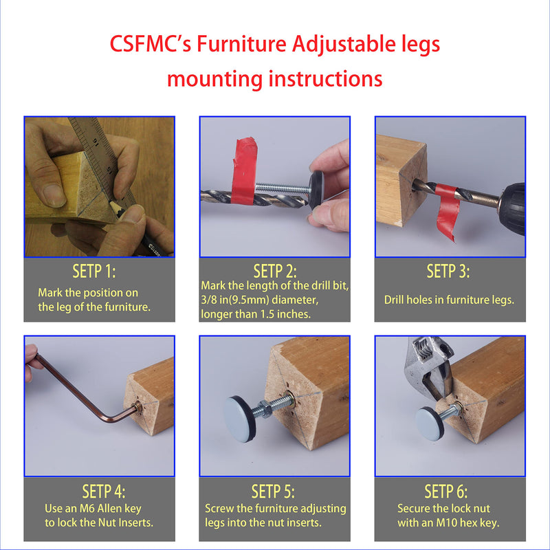 Furniture Leveler PTFE(Teflon) Bottom(28mm Base 1/4-20,8 Pack),Threaded Shank Adjust Pads,Table/Chair/Cabinet/Sofa Medium Adjustable Legs Leveling,Nuts Installation and Floor Protection 28mm Base 1/4-20x1.5",8 Pack