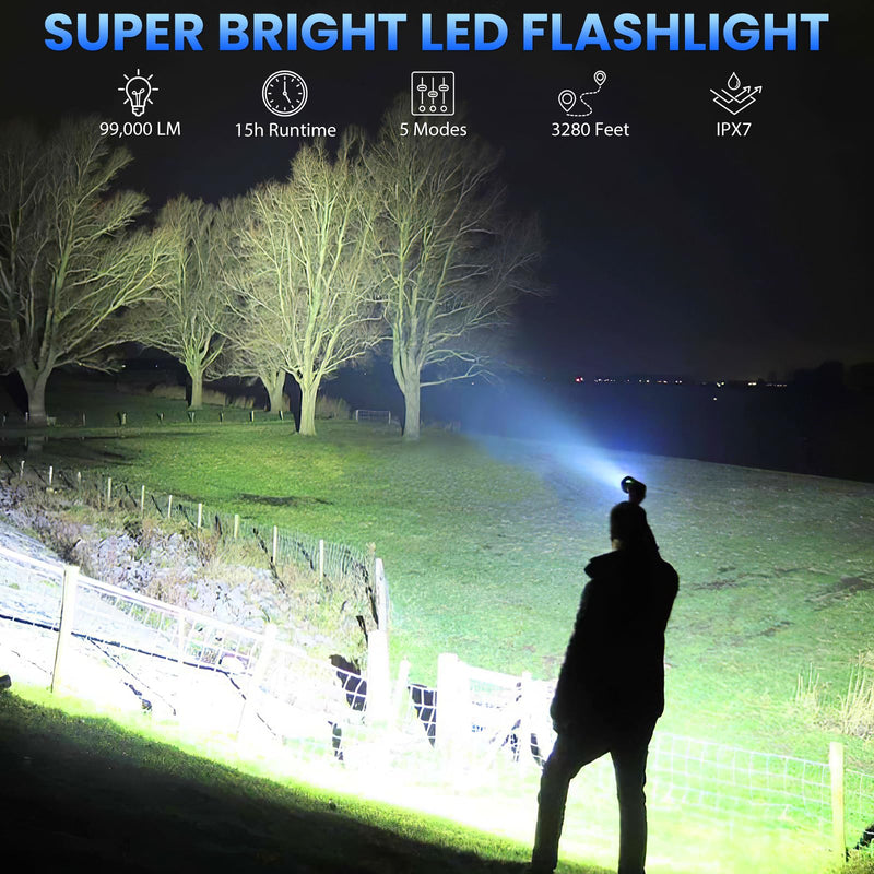 Rechargeable LED Flashlights High Lumens, 99,000 Lumens Super Bright Flashlight, Adjustable Handheld Flashlight with 5 Modes, Brightest Waterproof Flash Light for Home Camping(2 Packs) 2