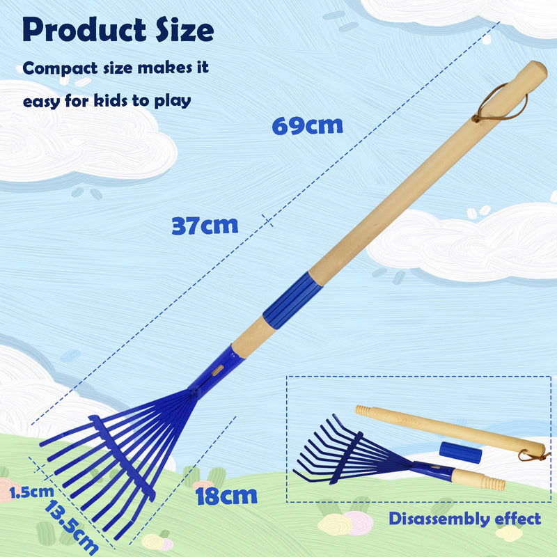 Xiando Kids Leaf Rake-Small Wooden Handle Leaf Rake with Metal Tines, 27inches /69cm Length, for Kids Enjoy Garden Cleaning Activities (Blue) Blue