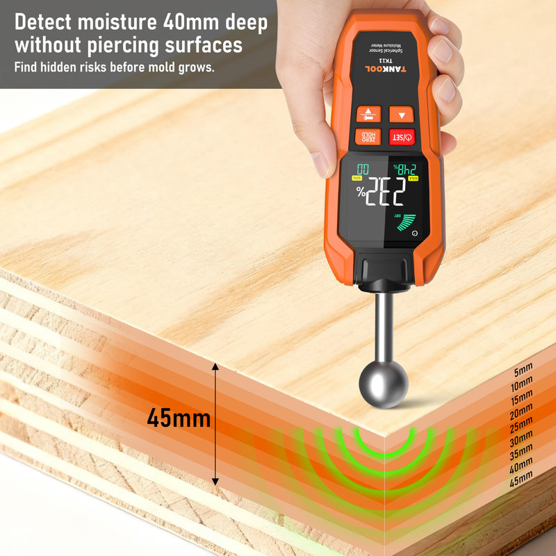 Pinless Moisture Meter with Ball Probe for Non-Destructive Area Scans for Walls & Drywall | Digital Moisture Detector,Measuring Depth 5-40mm Digital Moisture Meter Built-in Flashlight