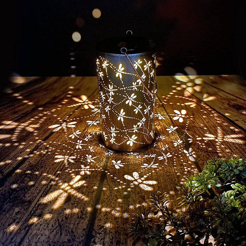 Solar Lanterns Outdoor Hanging Lantern Lights, Dragonfly Hollowed-Out Metal Decor Lantern, Waterproof LED Decorative Garden Light - Delicate Garden Decoration for Patio, Yard, Pathway, Landscape 1