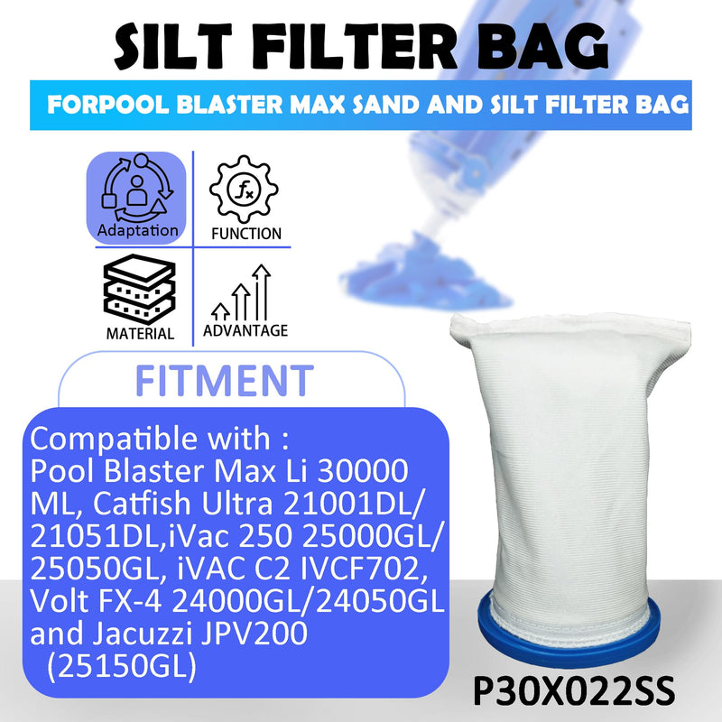 Replacement for Pool Blaster Max Sand and Silt Filter Bag Compatible with Pool Blaster Max, Max Li, MAX CG,Catfish Ultra, Ivac 250, Volt FX-4, Volt FX-8 Models Pool Vacuum（2Pcs）