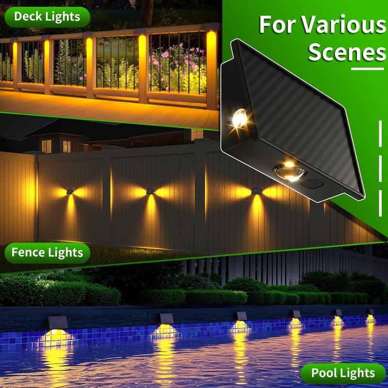 JSOT Solar Fence Lights Outdoor - 8 Pack Waterproof Deck Stair Step Light 5 Lighting Modes for Backyard Garden Wall Outside Patio Decor (Warm Light) Warm White - 8 Pack