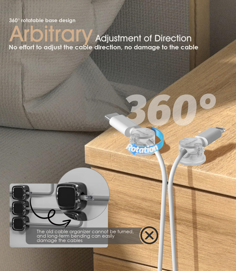 8 Pack Magnetic Cord Organizer [Locking Cable Rotatable] Cable Clips, Nearockle Upgraded Strong Magnetic Cord Holder, Adhesive Wire Keeper Cable Management for Desk,Car,Nightstand,Office,Home(Clear) 8Pack Transparent