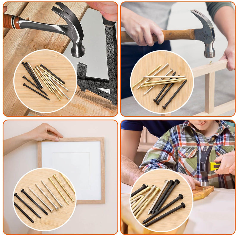 400 PCS Nails Assortment Kit, Picture Hanging Nails, Wood Nails, Wall Nails for Hanging, Gold Plated, 5 Sizes Assortment