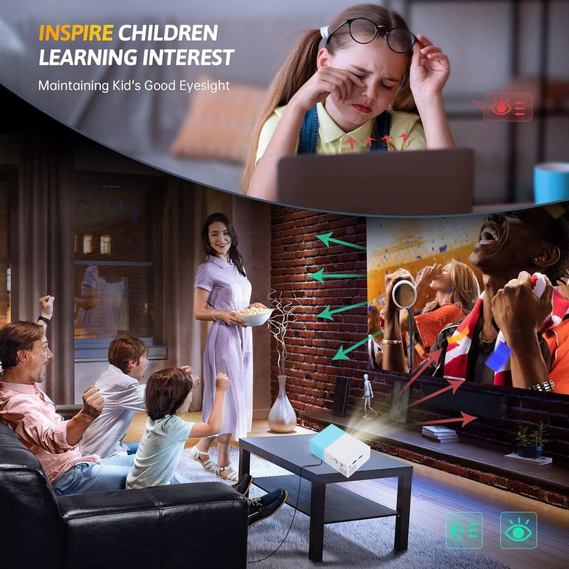 Portable Projector 1080P Mini LED with Built-in HiFi Speaker, Compatible HDMI USB AV TF Card Home Theater for Kids (US Plug) US Plug