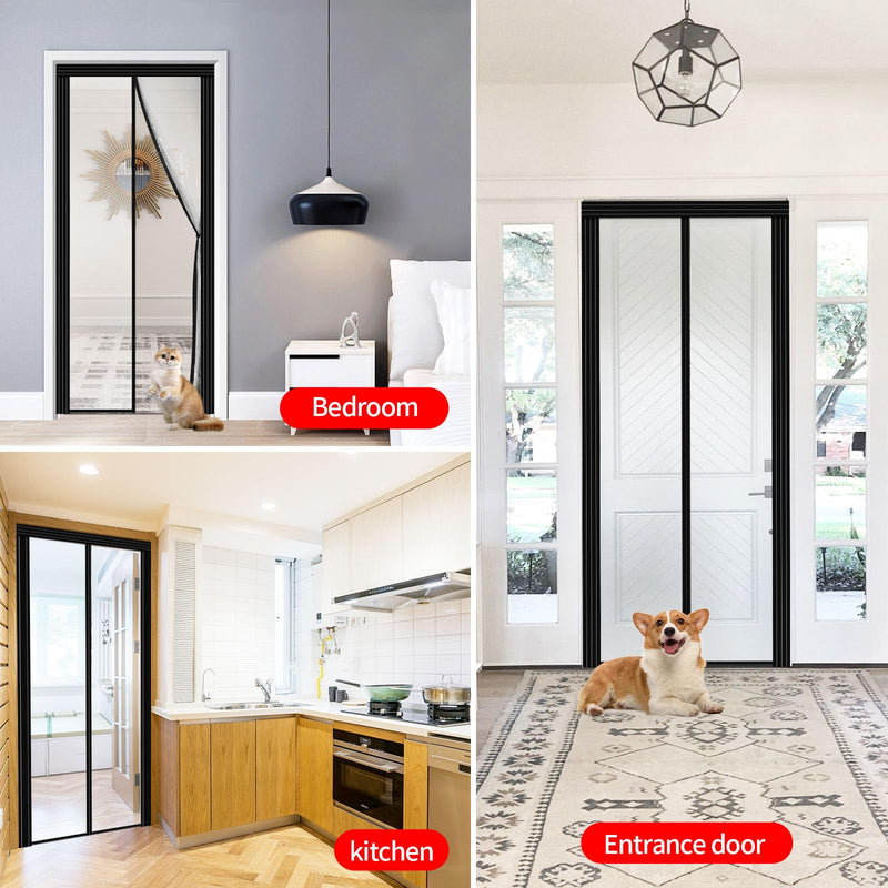 Adjustable Transparent Insulated Door Curtain DIY Size Width 29"-34" Height 79"-82",Screen Door with Reinforced Magnets Auto Closer, to Keep Warm in Winter Cool in Summer for Air Conditioner Room 29"-34" x 79"-82"