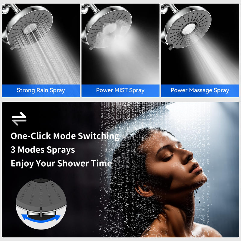 Filtered Shower Head - 8 Inches High Pressure Fixed Rain Showerhead with Filter - Dermatologists Recommend It to Soften Hard Water and Prevent Hair and Skin Problems-filtro para ducha de baño(Chrome) Pulished Chrome