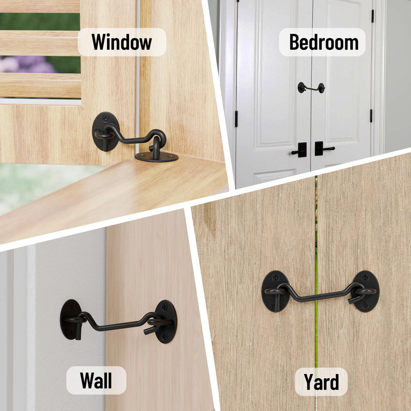 TRIPLE DEER 5" Hook and Eye Latch 4 Pack,Privacy Eye Hook Latch for Slide/Barn/Shed/Door, Window, Fences Cabinet, Barn Door Latch Door Hook Lock for Indoor Outdoor 5 Inch