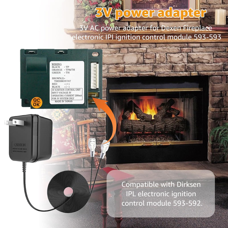3V Adapter for Dexen Fireplace Electronic IPI Pilot Ignition Control Module