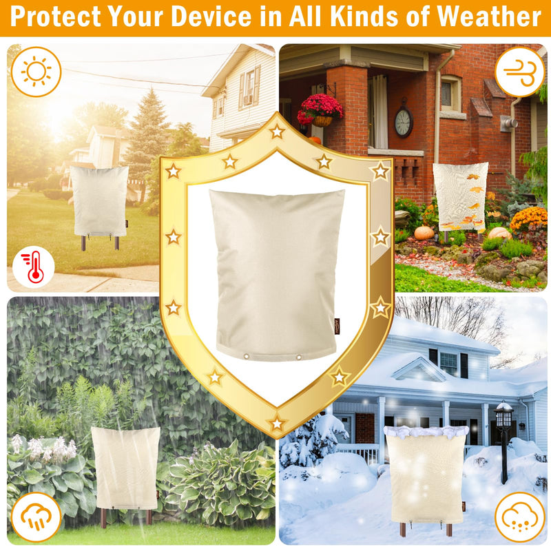 Upgraded Backflow Preventer Cover Aluminum Foil (5℉) - 16"W x 20"H Industrial 600D Winter Sprinkler Valve Covers for Outside, Anti-UV Winter-Freeze Water Well Pump Cover, Beige 16" W x 20" H