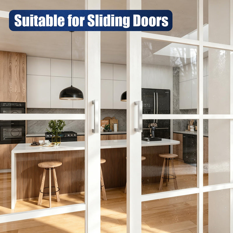 Ranbo 6" Center-to-Center Brushed Nickel Glass Shower Door Handle, Back-to-Back Square Tube Pull, Fits 1/4" to 3/4" Glass and 1-3/8" to 2-3/16" Wood Doors, 1.0mm Thick 304 Stainless Steel 6 Inch