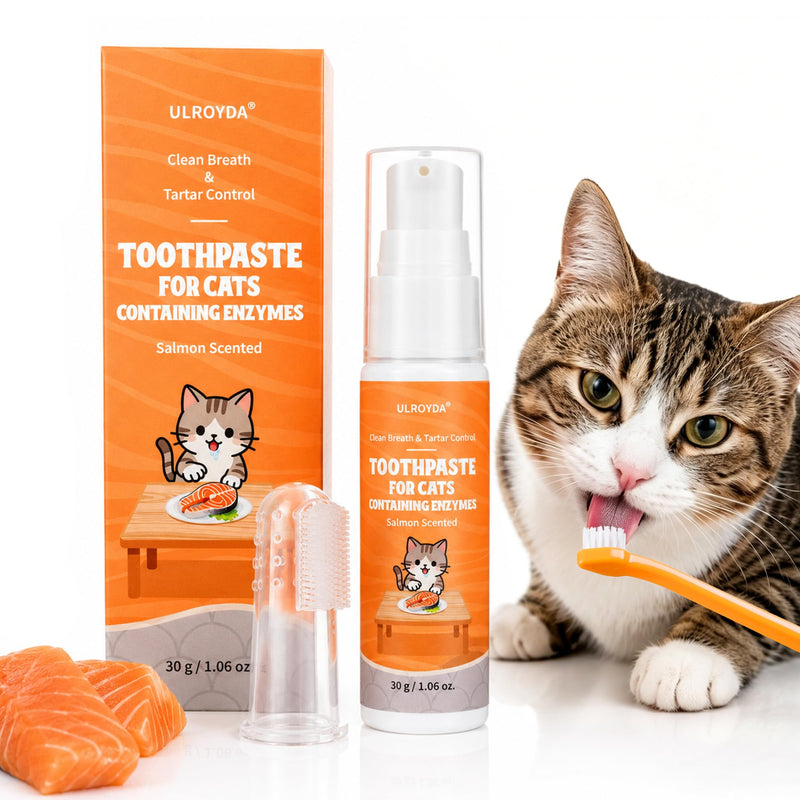 Cat Dental Kit with Salmon Flavor Toothpaste 1.06 oz | Enzymatic Cat Toothpaste, Includes Toothbrush & Finger Brush | Gentle Plaque & Breath Care 0.35 Fl Oz (Pack of 3)