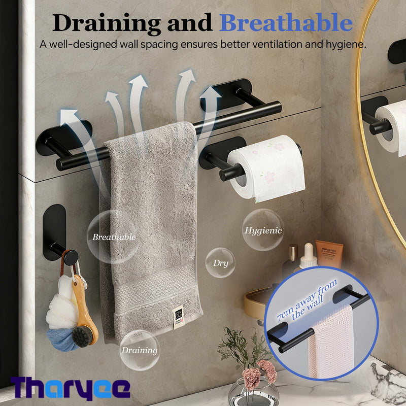 5 Piece Bathroom Hardware Set, 15.7 Inch Towel Bar, Towel Racks for Bathroom, Toilet Paper Holder, Towel Ring, Towel Hooks, Stainless Steel Matte Black Bathroom Accessories Set