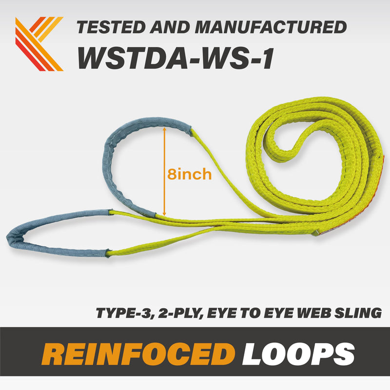 2-Ply Lifting Straps 1”x 4ft Webbing Sling Tree Saver 1Pack Heavy Duty Web Strap Rigging Moving Towing Hoisting Gear KODIAK STRAPS 1 PACK 1inch x 4ft