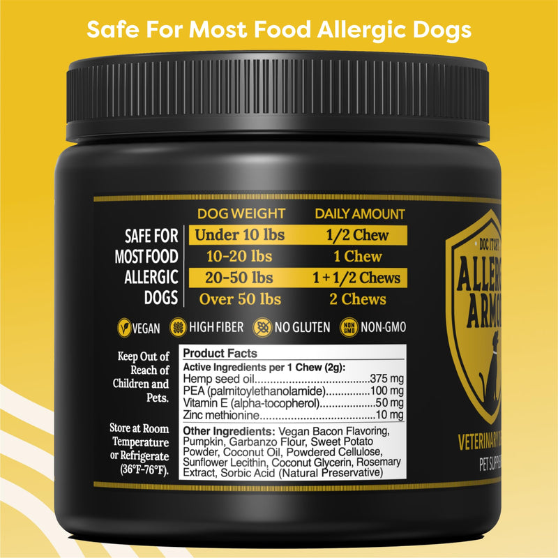 Doc Itchy: Allergy Armor Itch Defense Dog Pet Chews | Clinical-Strength Medical Zinc + P.E.A. | Vit E & Rosemary Extract | Reduce Itch & Pain Suffering | Control Allergy | Food Allergy Safe | 90 count - PawsPlanet Australia