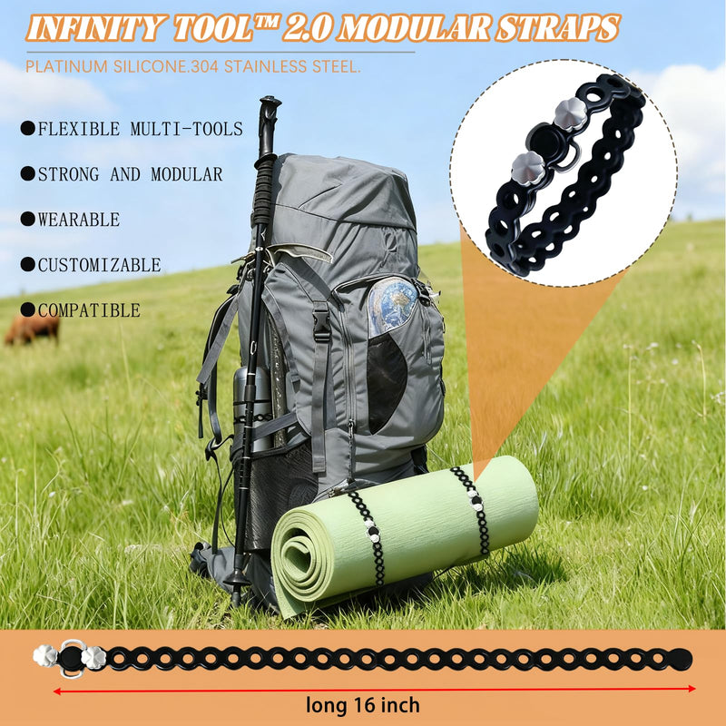 Modular Straps (4-Pack), Heavy Duty Silicone Gear Tie, EDC Multi-Tool Strap for Camping, Travel & Outdoor Survival（Black） Black four