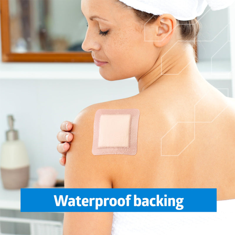 Medline Optifoam Gentle EX Silicone Adhesive Foam Dressing, 4” x 4” Dressing with 2.5” x 2.5", Protects Sensitive Skin, Waterproof, Covers and Protects Wounds, Pack of 3