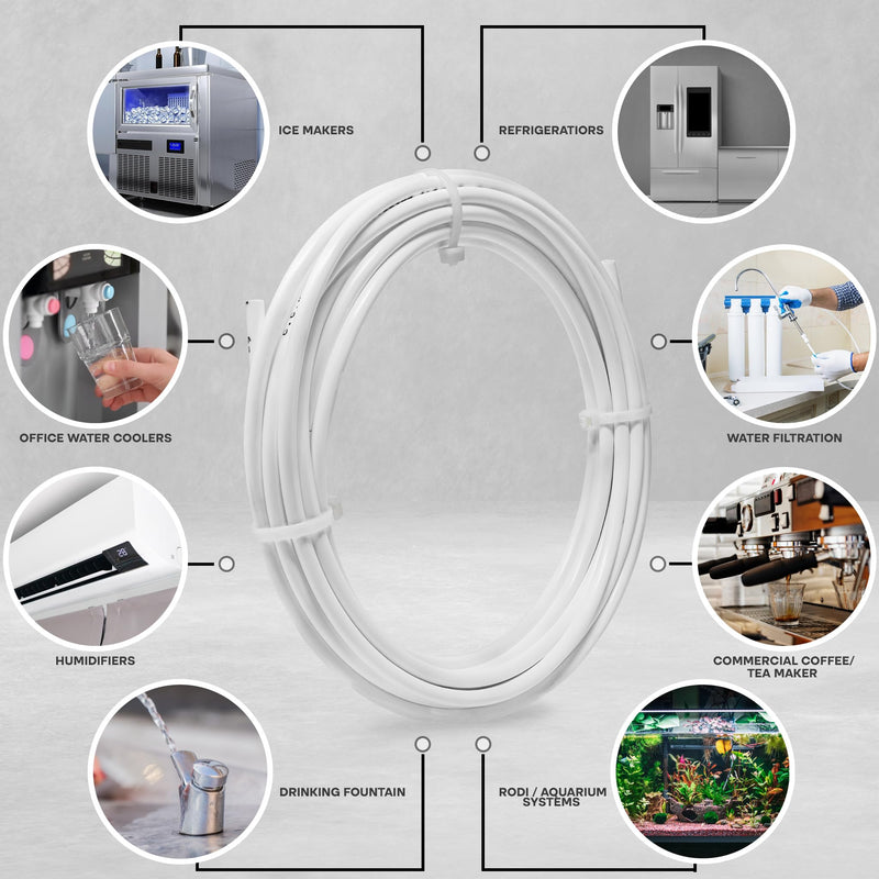 1/4" OD NSF Certified 25 Feet Length Tubing for Reverse Osmosis De-ionized Water Filtration Systems, Refrigerators, and Other Appliances (1/4" OD, 25', White) 25' x 1/4" OD