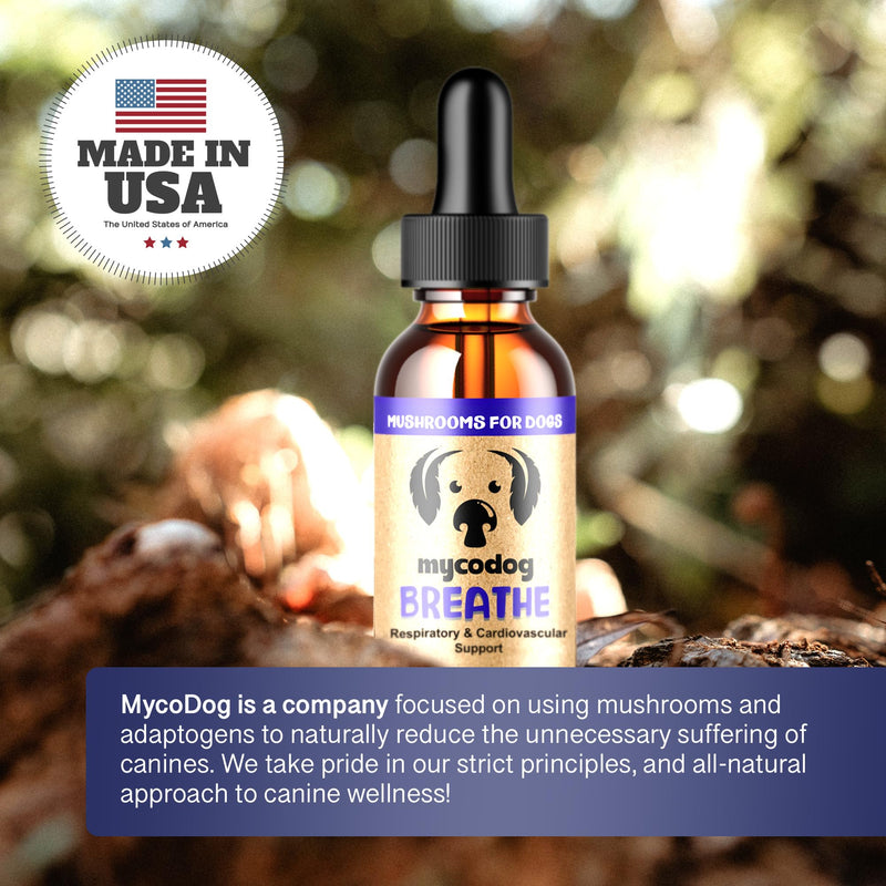 MycoDog Breathe - Respiratory Support Supplement for Dogs - Breathing Comfort & Airway Health - French Bulldogs, Pugs, & Flat-Faced Breeds - Natural Mushroom and Ashwagandha Drops - 1 oz