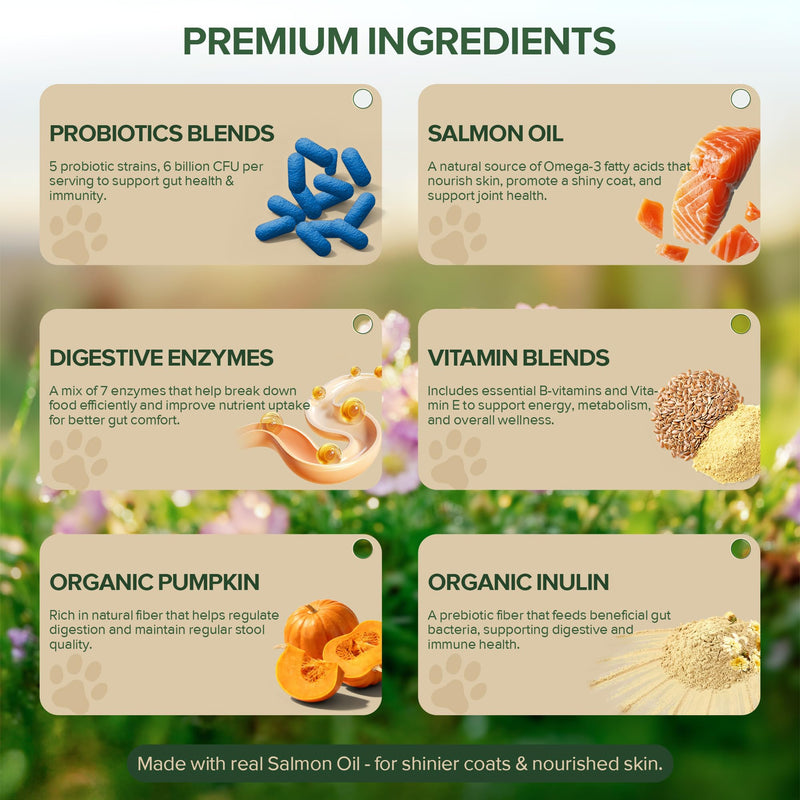 Probiotics for Dogs - Dog Probiotics for Yeast, Itchy Skin and Itchy Ears, Digestive Health, Diarrhea Relief, Gut & Immune Support - with 7 Enzymes, 3 Prebiotics & Omega-3 (Duck 30ct) 30 Soft Chews