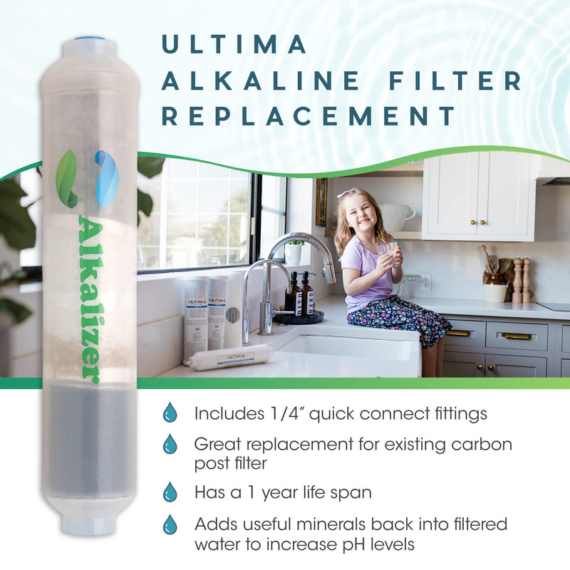 10-Inch Ultima Alkalizer, Universal Alkaline Post Filter Replacement for Reverse Osmosis RO Under Sink Water Filter System, Alkaline Water Ionizer to Increase Water pH