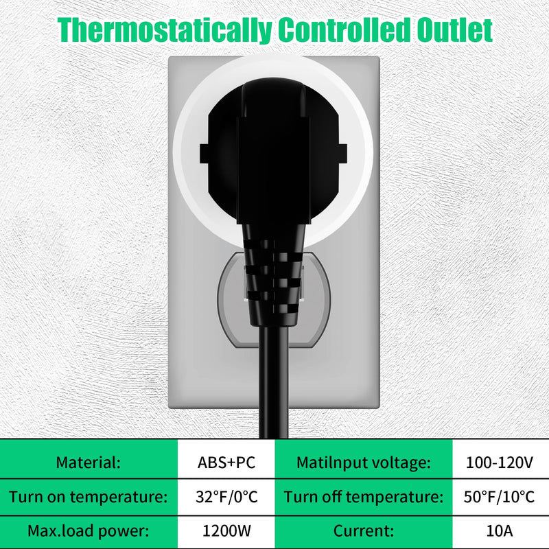 Thermostatically Controlled Outlet - On at 32°F/Off at 50 °F, Thermostat Plug Outlet, No Need to Close Manually, for Chicken Water Coop Heater Heated Water Bowl Bird Bath Deicer Roof Cable (2 Pcs) 2 Pcs